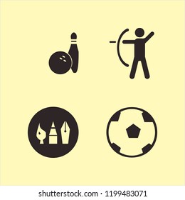 hobby icon. hobby vector icons set bowling ball pin, soccer ball, drawing painting tools and archer