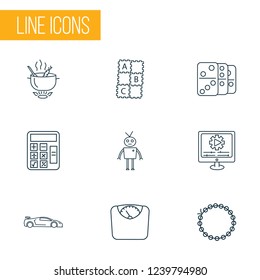 Hobby icons line style set with diet, video making, math and other soup elements. Isolated vector illustration hobby icons.