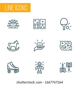 Hobby icons line style set with table tennis, domino, stress ball and other ping pong elements. Isolated vector illustration hobby icons.