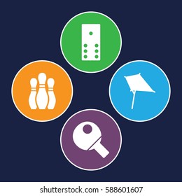 hobby icons set. Set of 4 hobby filled icons such as kite, table tennis, bowling