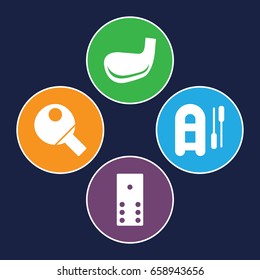 Hobby icons set. set of 4 hobby filled icons such as golf stick, table tennis, domino