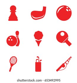 Hobby icons set. set of 9 hobby filled icons such as tennis rocket, chess pawn, bowling, golf stick, table tennis, bowling ball, fishing rod, golf