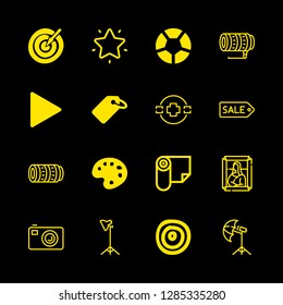 hobby icons set with camera focus, photographer umbrella and small digital camera vector set