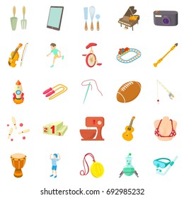 Hobby icons set. Cartoon set of 25 hobby vector icons for web isolated on white background