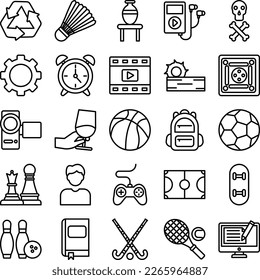 Conjunto de iconos de afición, colección de iconos de Hobby, conjunto de iconos de actividad,
Iconos vectoriales de hobbies, vector de actividades, juego de juegos, paquete de hobby hons, juego plano de hobby 

