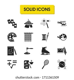 Hobby icons set with knitting, skating and sewing elements. Set of hobby icons and spool concept. Editable vector elements for logo app UI design.