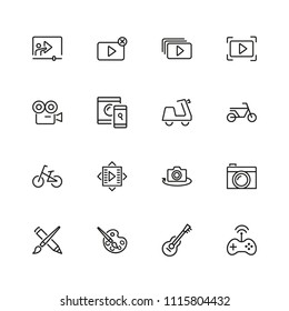 Hobby icons. Set of  line icons. Webinar, music, art. Hobby concept. Vector illustration can be used for topics like leisure, activity, movie.