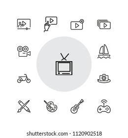 Hobby icons. Set of  line icons. Webinar, music, art. Hobby concept. Vector illustration can be used for topics like leisure, activity, movie.