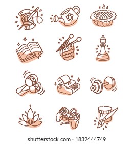 Hobby icons set for self-isolation homework home entertainment   