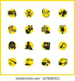 Iconos de afición con set de té, cóctel y elementos de cocción. Conjunto de iconos de hobby y concepto de entrenamiento. Elementos vectoriales editables para el diseño de la interfaz de usuario de la aplicación del logotipo.
