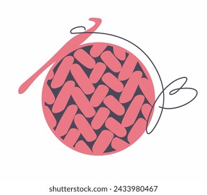 Hobby and knitting theme. Trendy hand-drawn vector logo template with a crochet logo images.