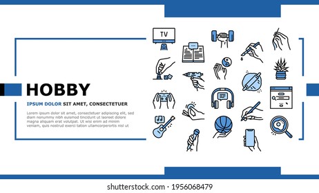 Hobby Leisure Time Landing Web Page Header Banner Template Vector. Watching Tv And Playing Video Game, Play On Guitar And Reading, Singing And Cooking Illustration