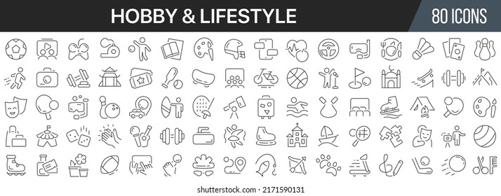 Hobby and lifestyle line icons collection. Big UI icon set in a flat design. Thin outline icons pack. Vector illustration EPS10