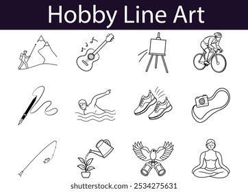 Hobby Line Art Icons Illustration Design