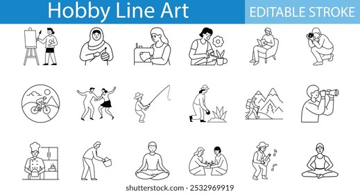 Hobby Linha Arte Ilustração Conjunto Editável Traço