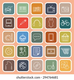 Hobby line flat icons on orange background, stock vector