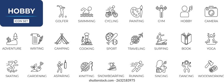 Hobby line icon set, Solid line icon collection.