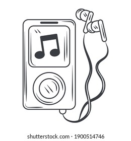hobby listen music mp3 and earphones, sketch style design vector illustration