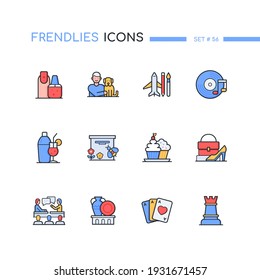 Hobby - modern line design style icons set. Leisure activities idea. Nail art, pets, debate, record collecting, antiquing, confectionary, beekeeping, fashion, drink mixing, chess, card, games