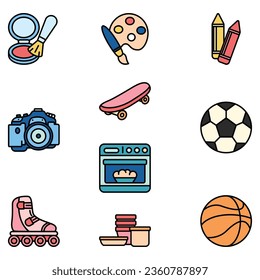 Hobby Objects Cute Flat Line Illustration