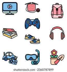 Hobby Objects Cute Flat Line Illustration