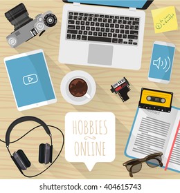 Hobby online. Vector desktop mock up.