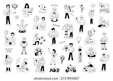 Hobby de pessoas rabisca conjunto, ilustrações isoladas gráficas vetoriais