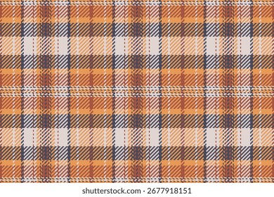 Hobby karierte Muster nahtlos, Urlaub Textur Vektor Textil. Gefalteter Tartan Stoff Hintergrund Check in orange und weißen Farben Palette.
