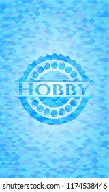 Hobby realistic light blue emblem. Mosaic background