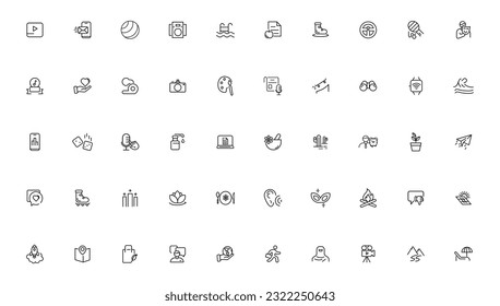 Hobby and recreation linear icons collection.Set of thin line web icon set, simple outline icons collection, Pixel Perfect icons, Simple vector illustration
