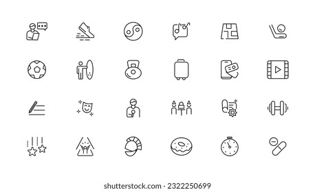 Hobby and recreation linear icons collection.Set of thin line web icon set, simple outline icons collection, Pixel Perfect icons, Simple vector illustration
