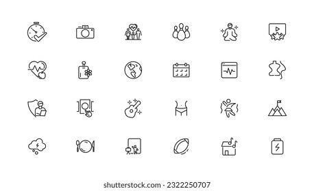 Hobby and recreation linear icons collection.Set of thin line web icon set, simple outline icons collection, Pixel Perfect icons, Simple vector illustration
