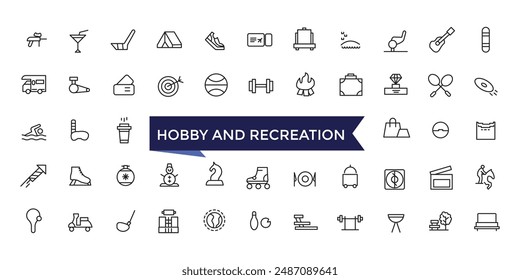 Hobby and Recreation Linear Signed Icon set with editable stroke collection for web and ui. Line icons pack. Vector illustration.