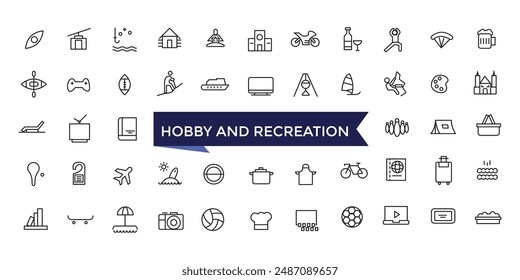 Hobby and Recreation Linear Signed Icon set with editable stroke collection for web and ui. Line icons pack. Vector illustration.