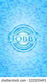 Hobby sky blue emblem with triangle mosaic background