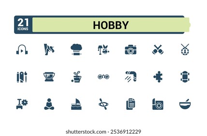 Hobby solid icon collections. Related to food, vector, vacation, water, ship, ocean and more. Minimalist flat filled icon. Vector illustration.