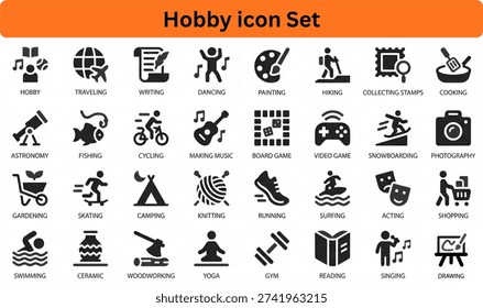 Hobby solid icon set on transparent background.