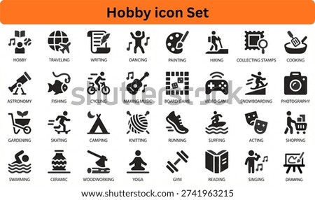 Hobby solid icon set on transparent background.