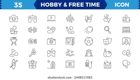 Hobby thin line icons set: reading, gaming, gardening, photography, cooking, sewing, fishing,Set of thin line web icon set, simple outline icons collection, Pixel Perfect icons.
