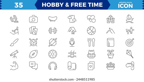 Hobby thin line icons set: reading, gaming, gardening, photography, cooking, sewing, fishing,Set of thin line web icon set, simple outline icons collection, Pixel Perfect icons.
