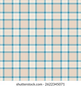 Tejido de Vector de hobby sin costuras, hermoso patrón textil de tartán. Mejora de la textura a cuadros de verificación de fondo en la paleta de colores claros y blancos.