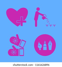 hobby vector icons set. with drawing painting tools, mittens, favorites and person watering can in set