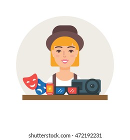 Hobby - Watching movies vector illustration flat style