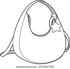 bolso del hombro del hobo Vector, ilustración del bolso de la moda, bolso de hombro de las señoras accesorios línea bolsos de dibujo ilustración