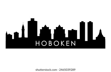 Hoboken, NJ skyline silhouette. Black Hoboken city design isolated on white background. 