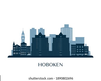 Hoboken Skyline, Monochrome Silhouette. Vector Illustration.