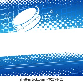 Hockey abstract background. Hockey puck flies into the net gate