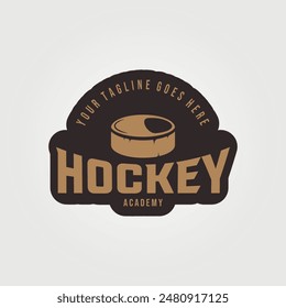 hockey academy emblem or badge logo vector vintage illustration design, sign and symbol