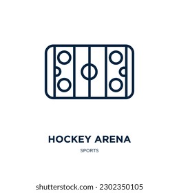 ícono de la pista de hockey de la colección deportiva. Arena de hockey lineal delgada, arena, ícono de contorno de hockey aislado sobre fondo blanco. Signo de la arena de hockey vectorial de línea, símbolo para web y móvil