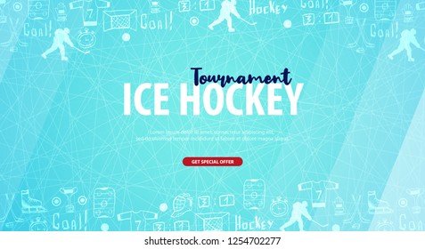 Hockey background with doodle elements. Vector illustration